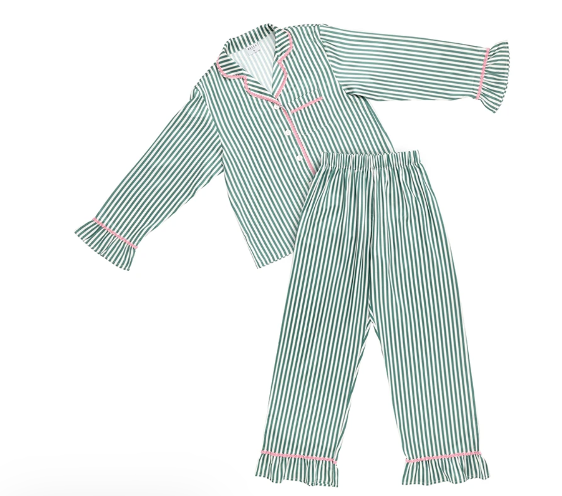 Ruffled Pj Set Green Stripes