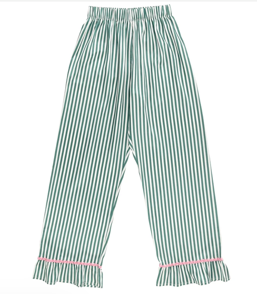 Ruffled Pj Set Green Stripes