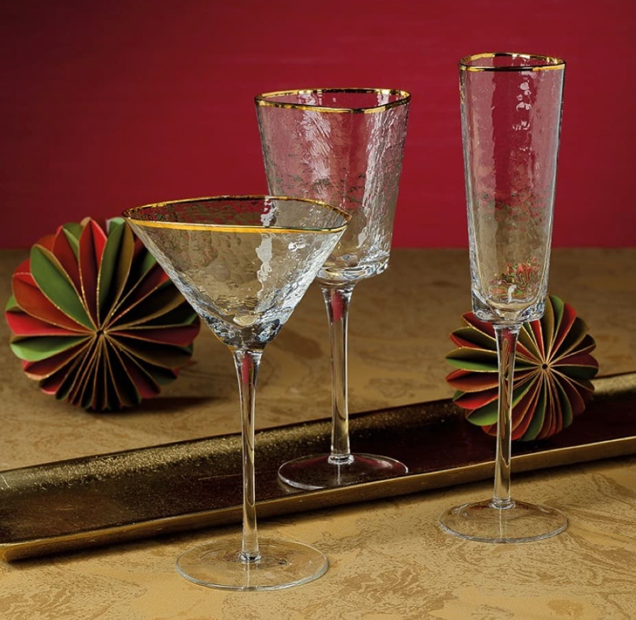 Aperitivo Triangular Champagne Flute, Gold Rim
