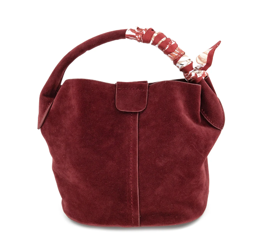 Sm Faux Suede Bucket Bag w Scarf