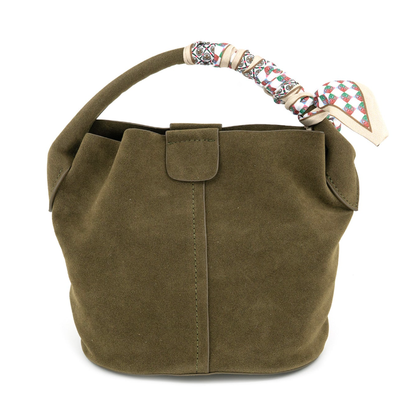Sm Faux Suede Bucket Bag w Scarf