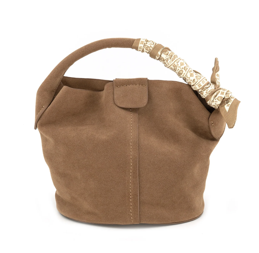 Sm Faux Suede Bucket Bag w Scarf