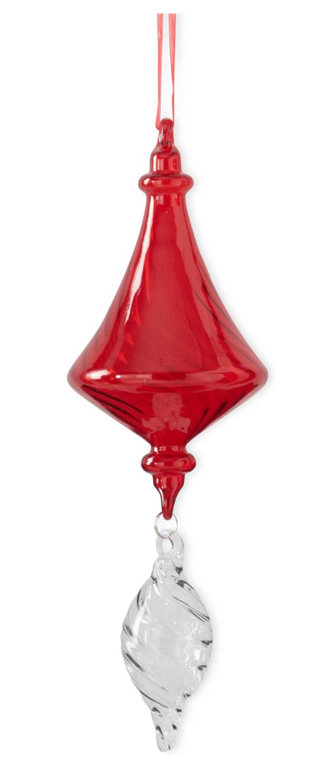 Red Glass Swirl Ornament w/Clear Hanging Loop