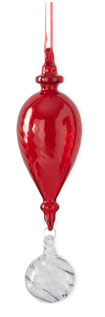 Red Glass Swirl Ornament w/Clear Hanging Loop