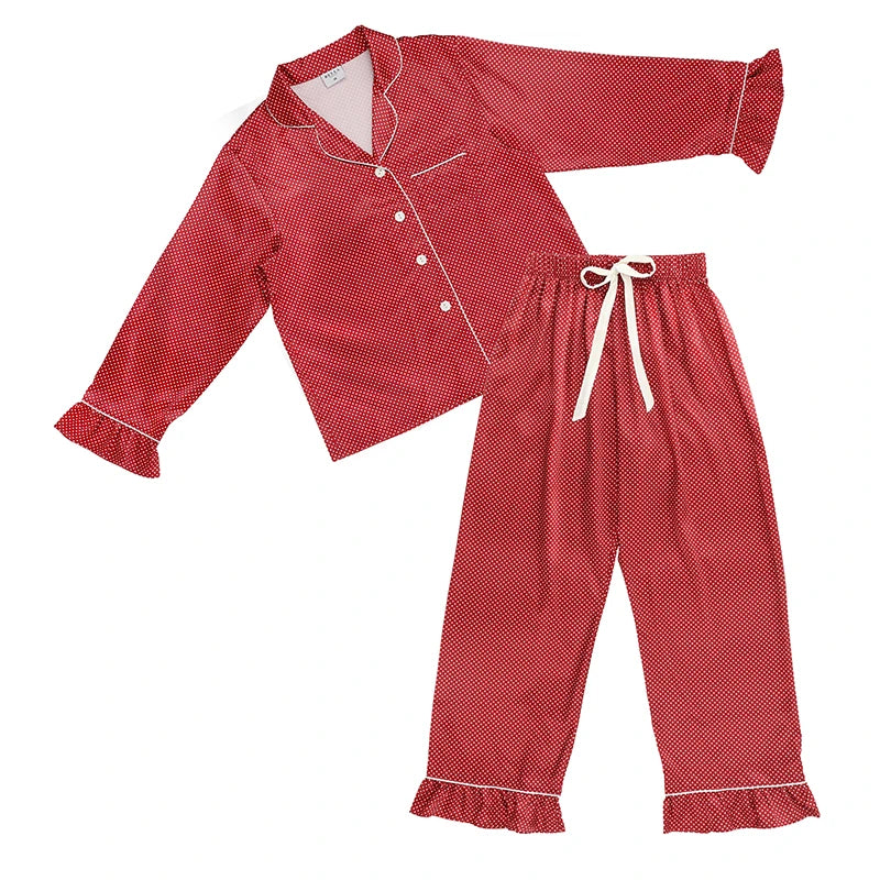 Ruffled PJ Set Red and Pink Dots