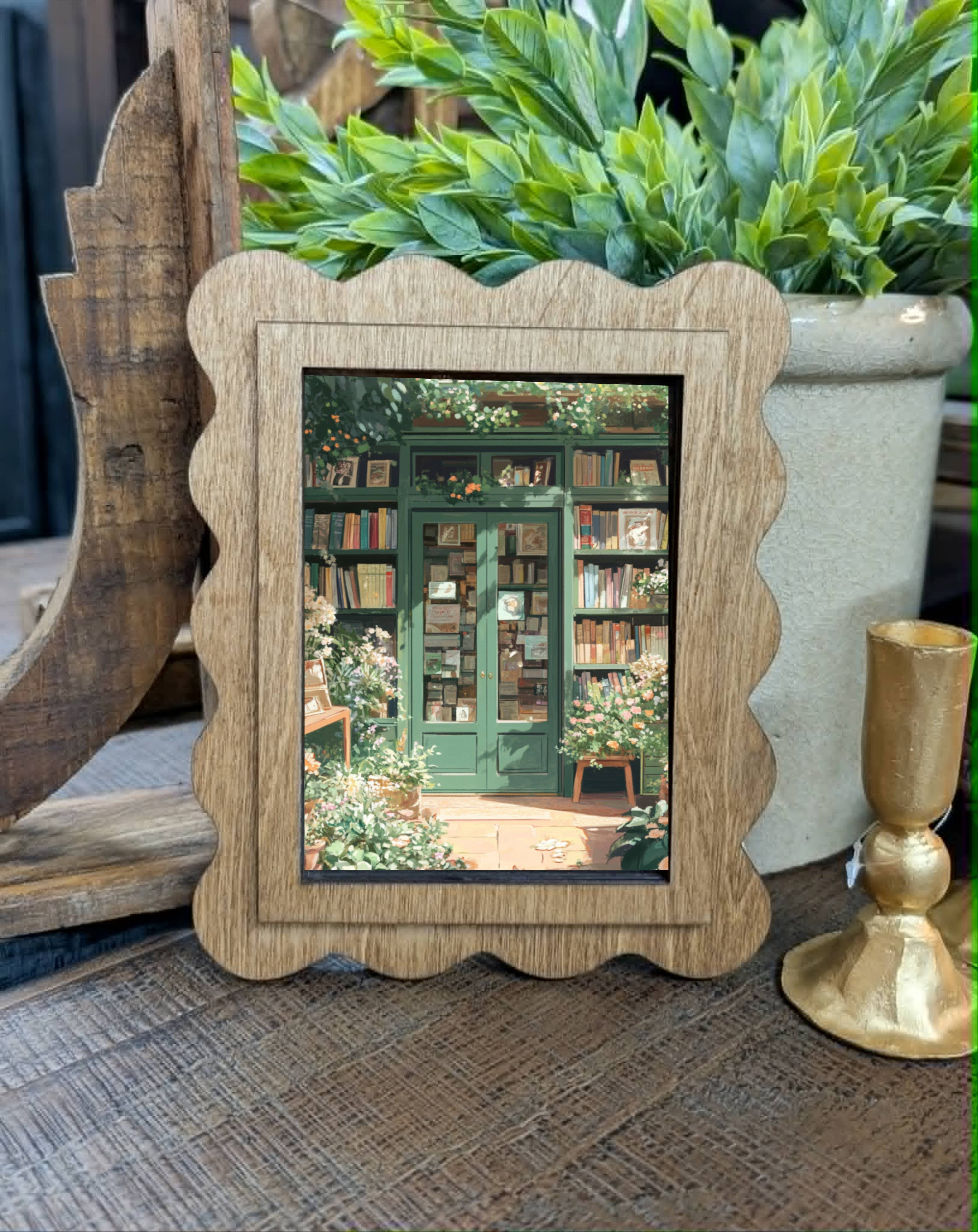 Scallop Bookstore Framed Canvas Art