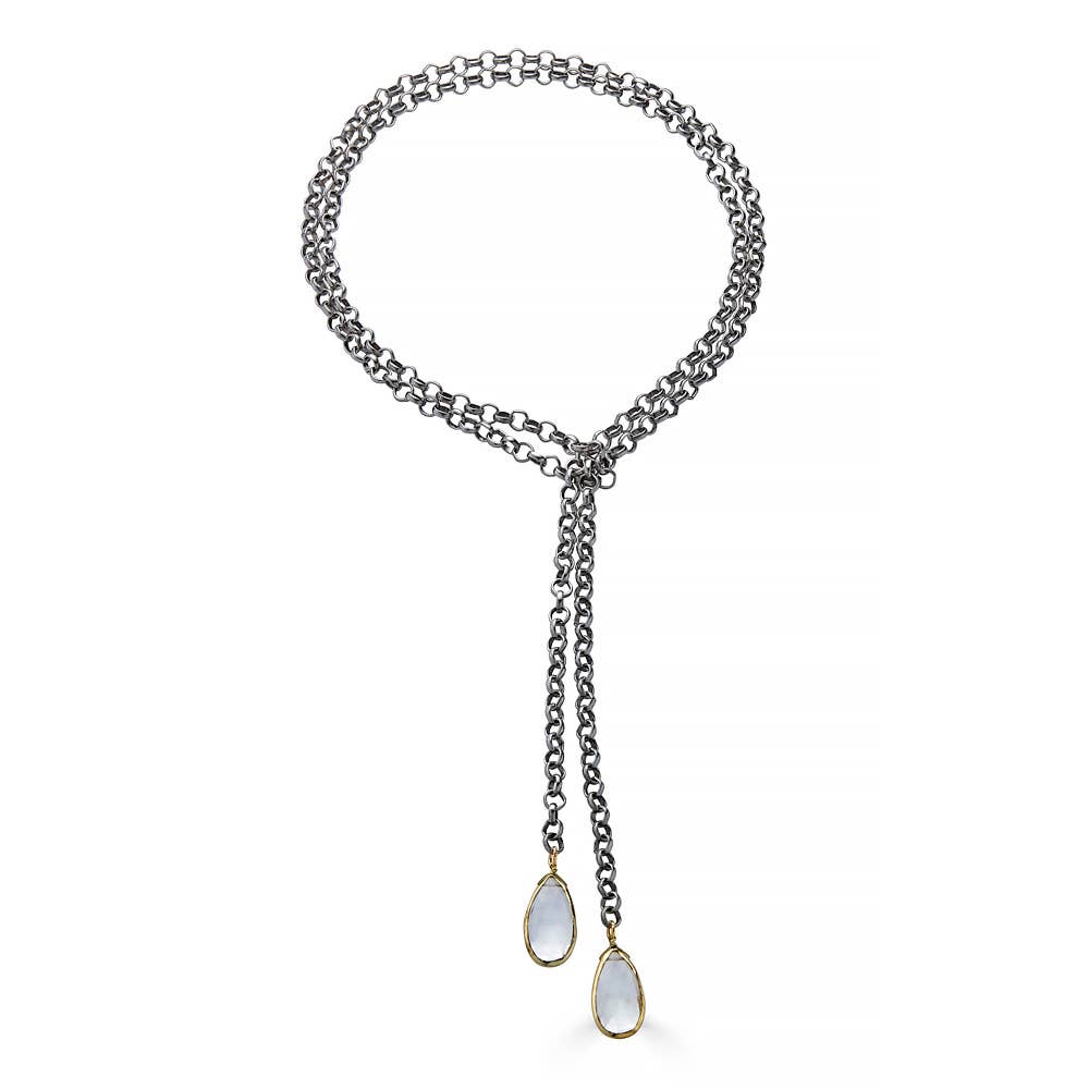 asn78 4in Clear Quartz Mixed Metal Rolo Chain Lariat