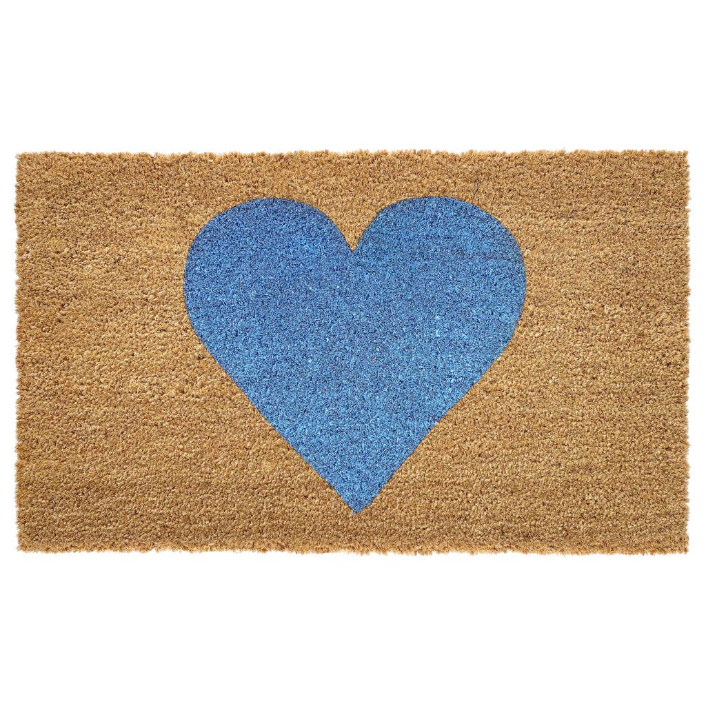 Brown And Blue Heart Outdoor Coir Door Mat