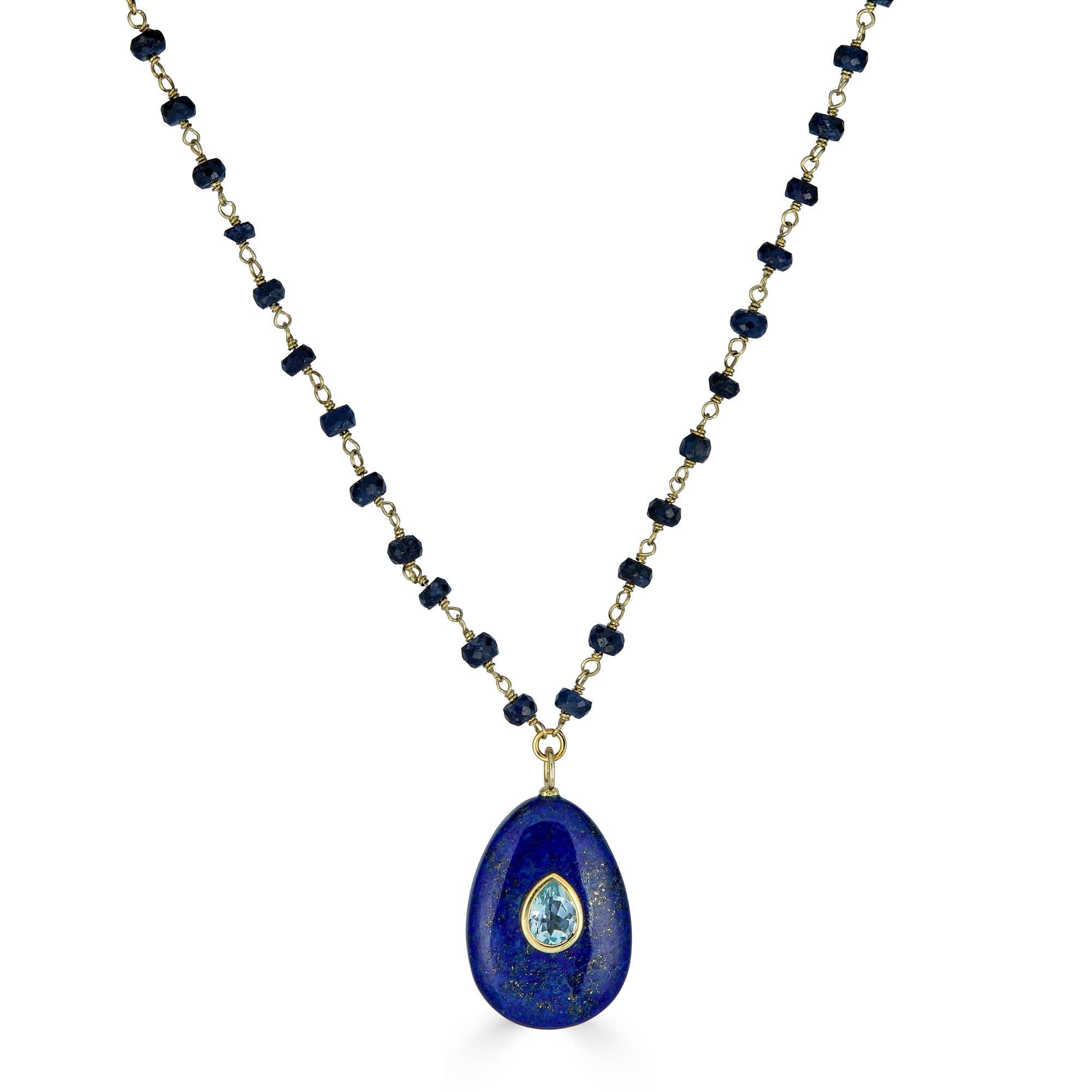 pln73 Blue Lapis Pendant Necklace with Aqua Accent