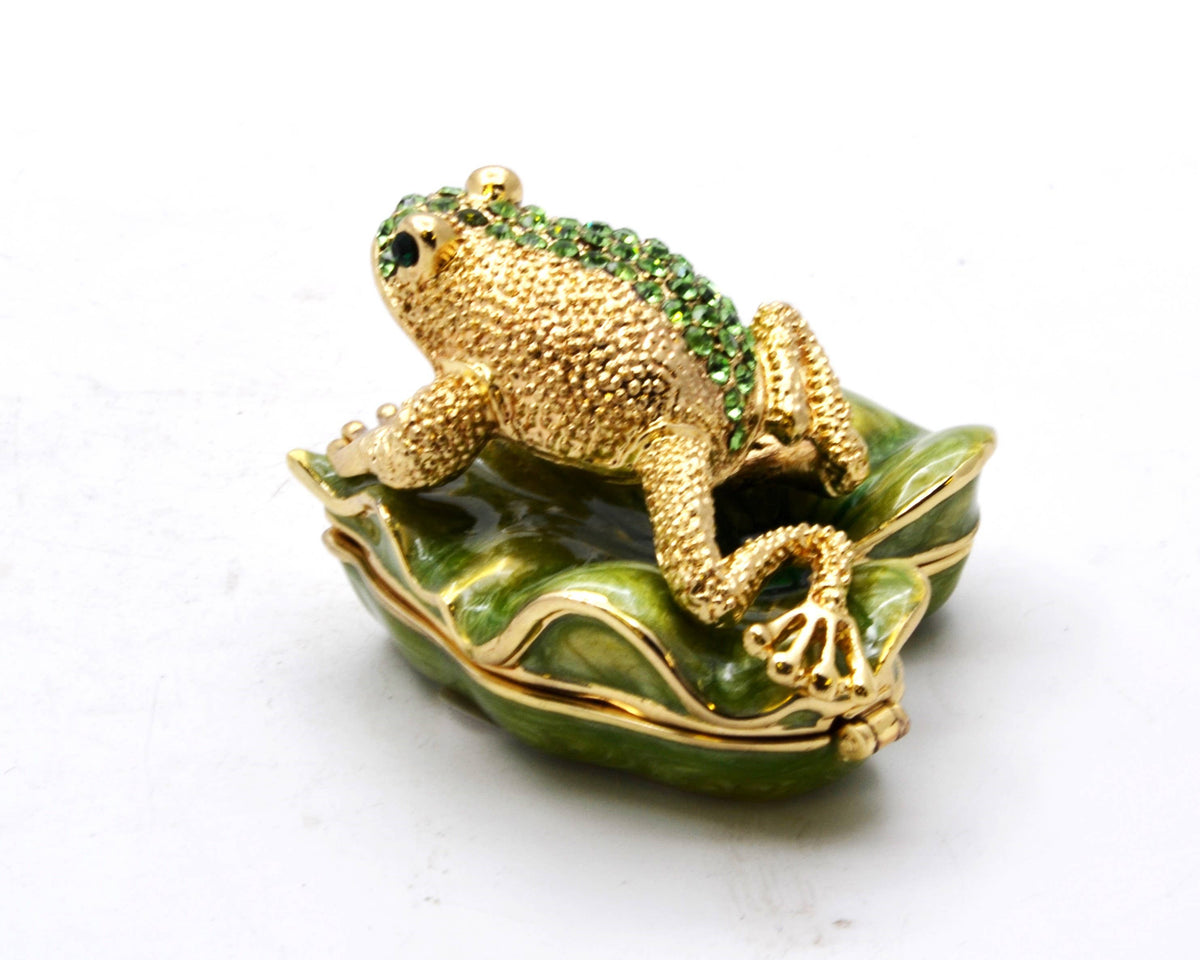 Bejeweled Frog on Lily Pad Trinket Box