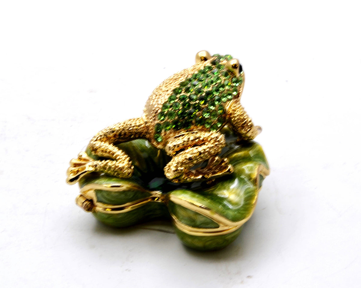 Bejeweled Frog on Lily Pad Trinket Box