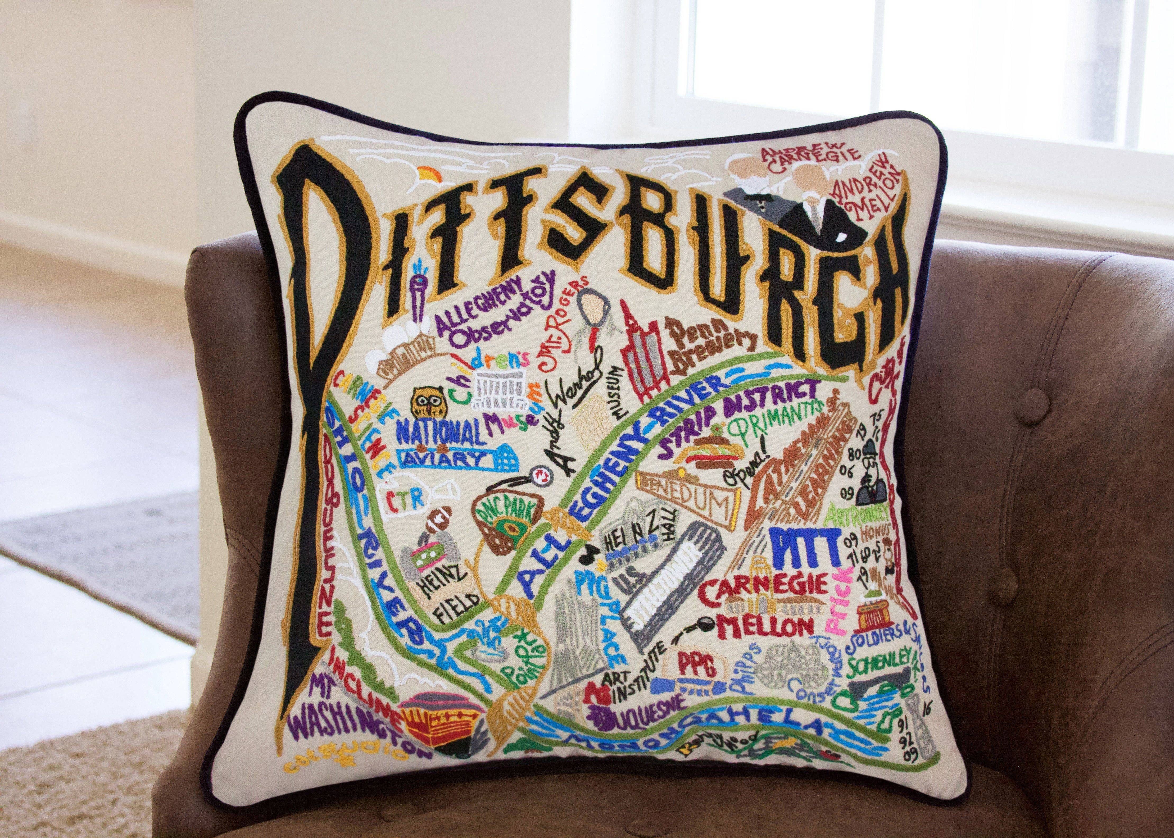 Pittsburgh Hand-Embroidered Pillow