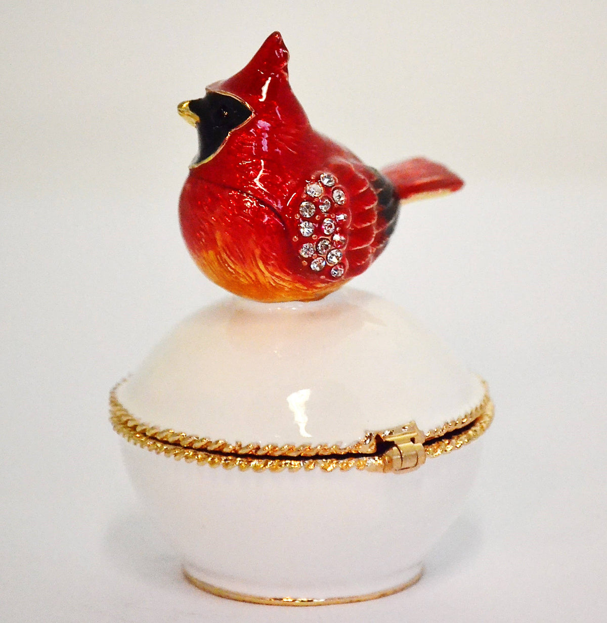 Cardinal Bird on Trinket Box. Hand Painted with Enamel