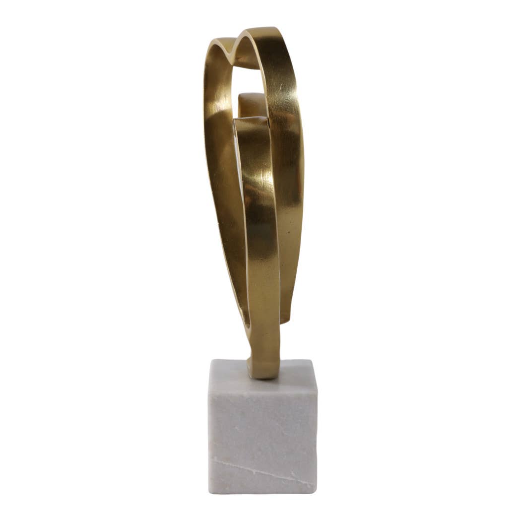 Gold Double Heart Sculpture on Marble Base