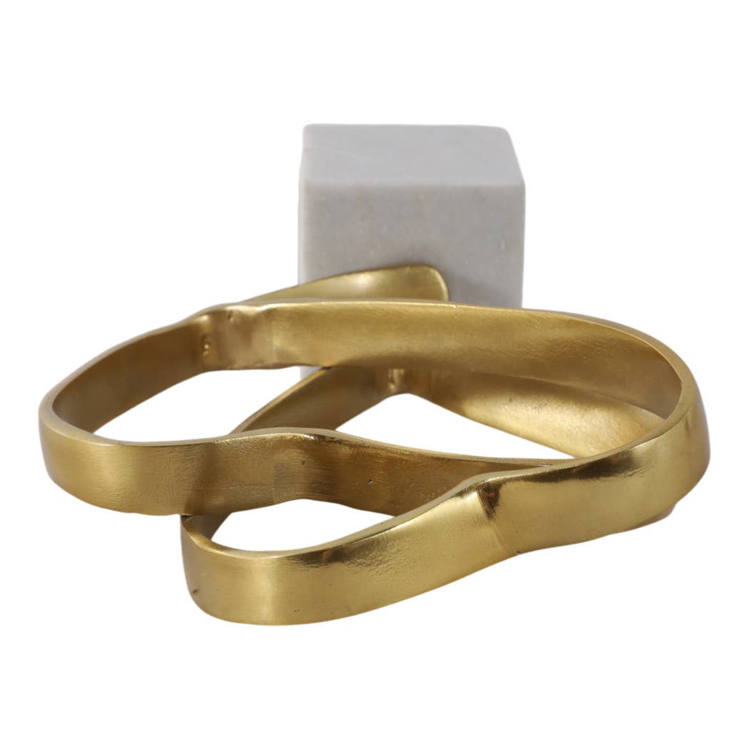 Gold Double Heart Sculpture on Marble Base