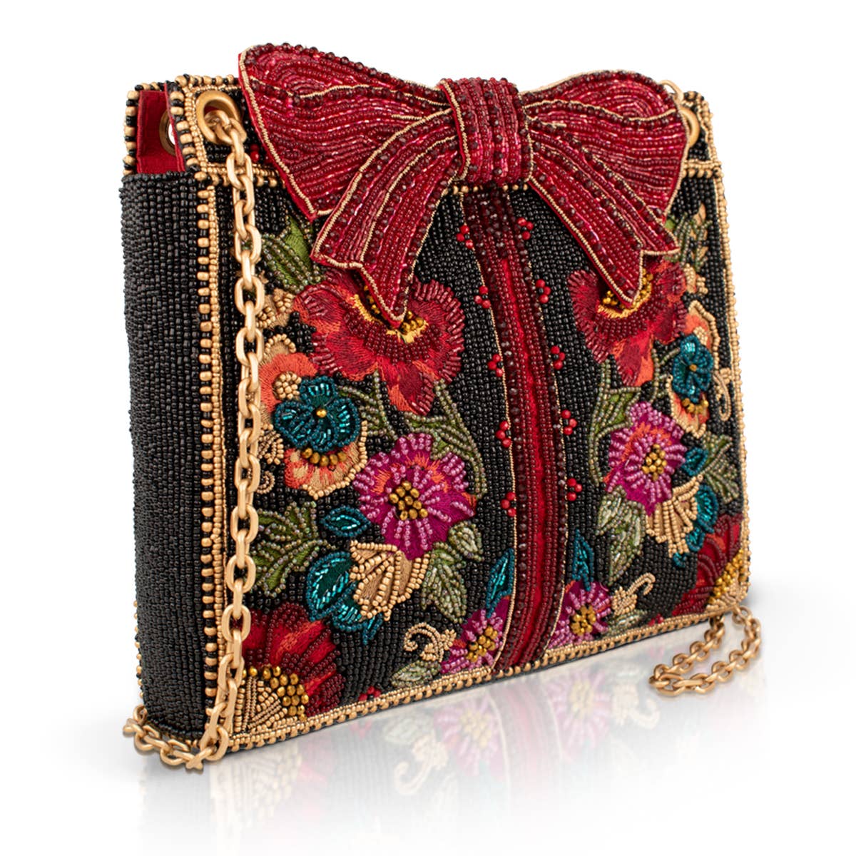 Gifted Floral Bow Beaded and Embroidered Crossbody Handbag