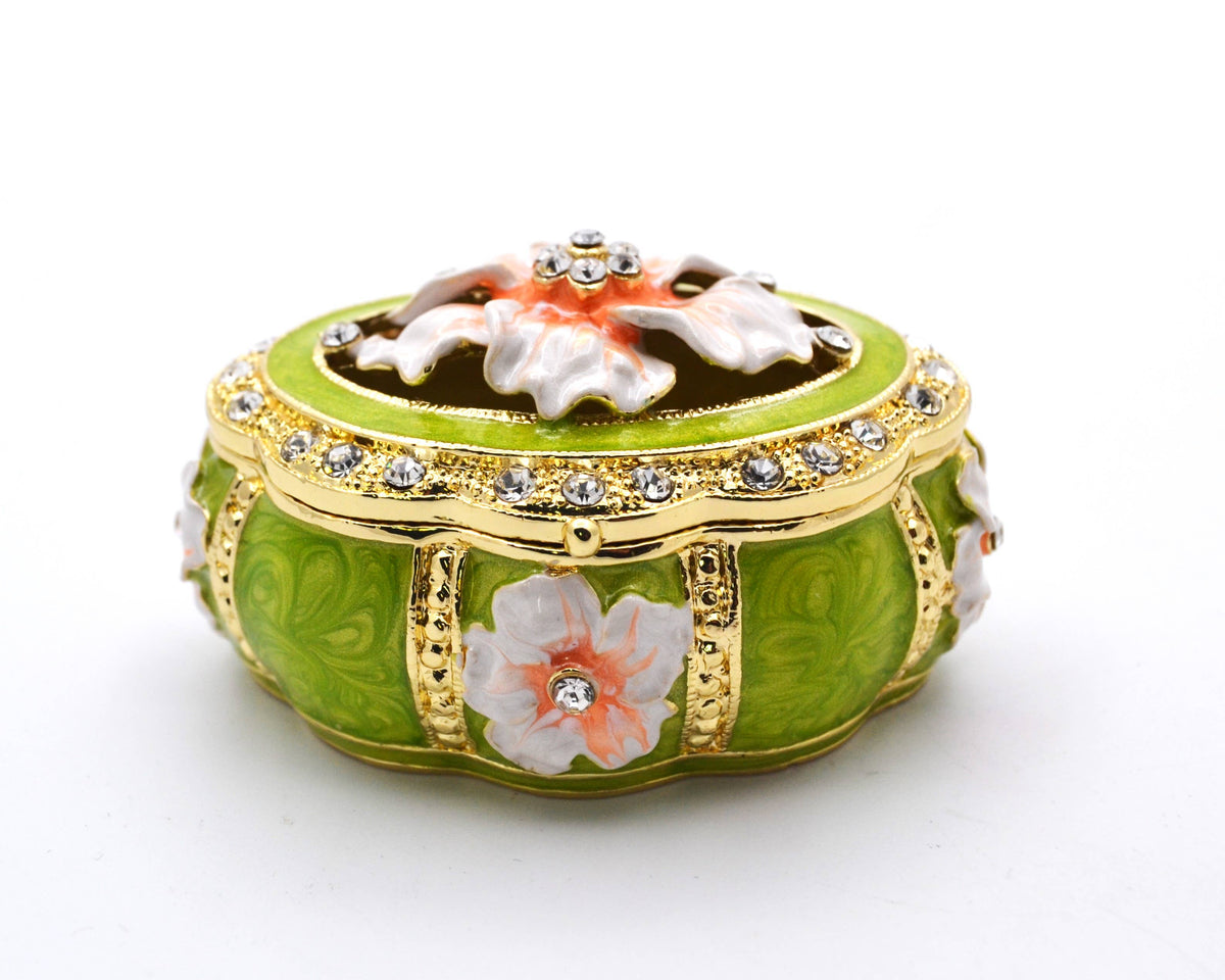 Oval Shape Floral Trinket Box