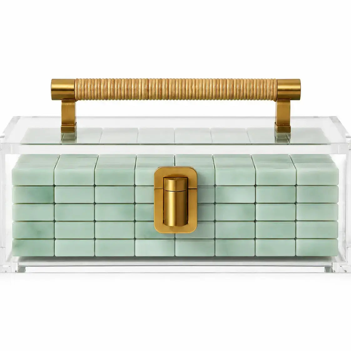 Royal Palm- Mahjong Tile Display Case - Brass & Raffia
