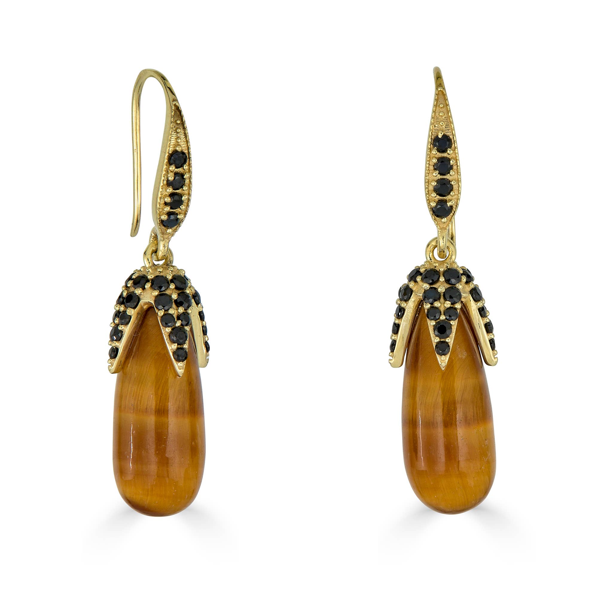 Tigers Eye Teardrop Earring with Zirconia Accents
