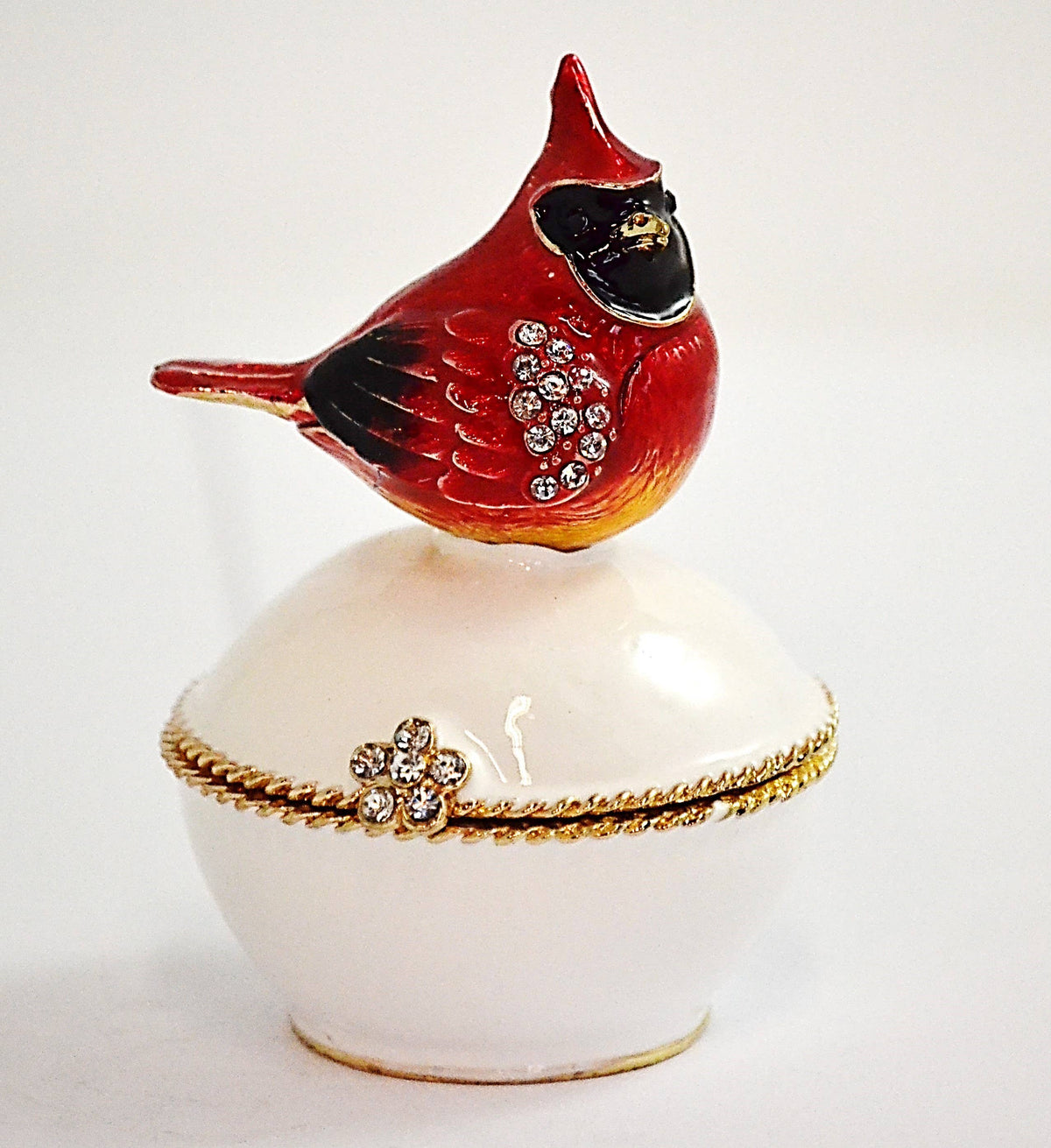 Cardinal Bird on Trinket Box. Hand Painted with Enamel