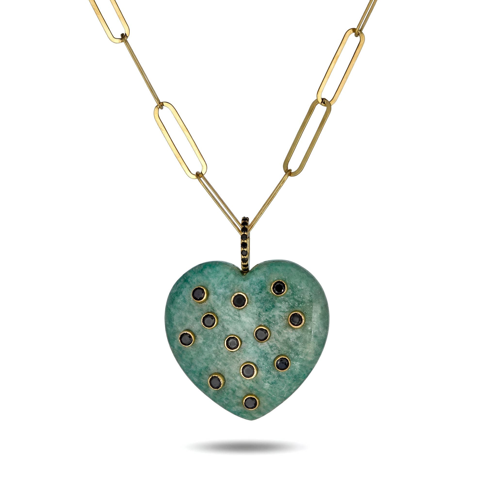 Amazonite Heart Pendant Necklace on Paperclip Chain