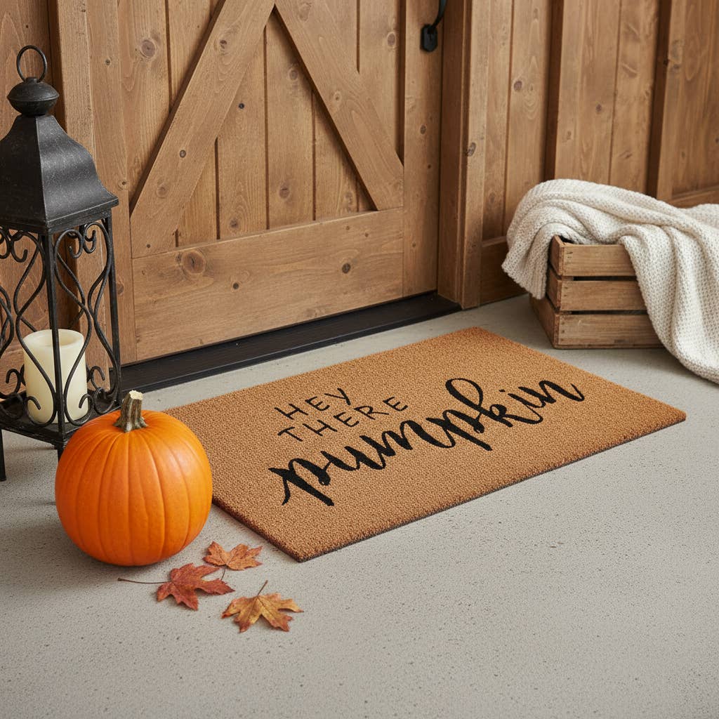Brown And Natural Fall Hey There Outdoor Door Mat
